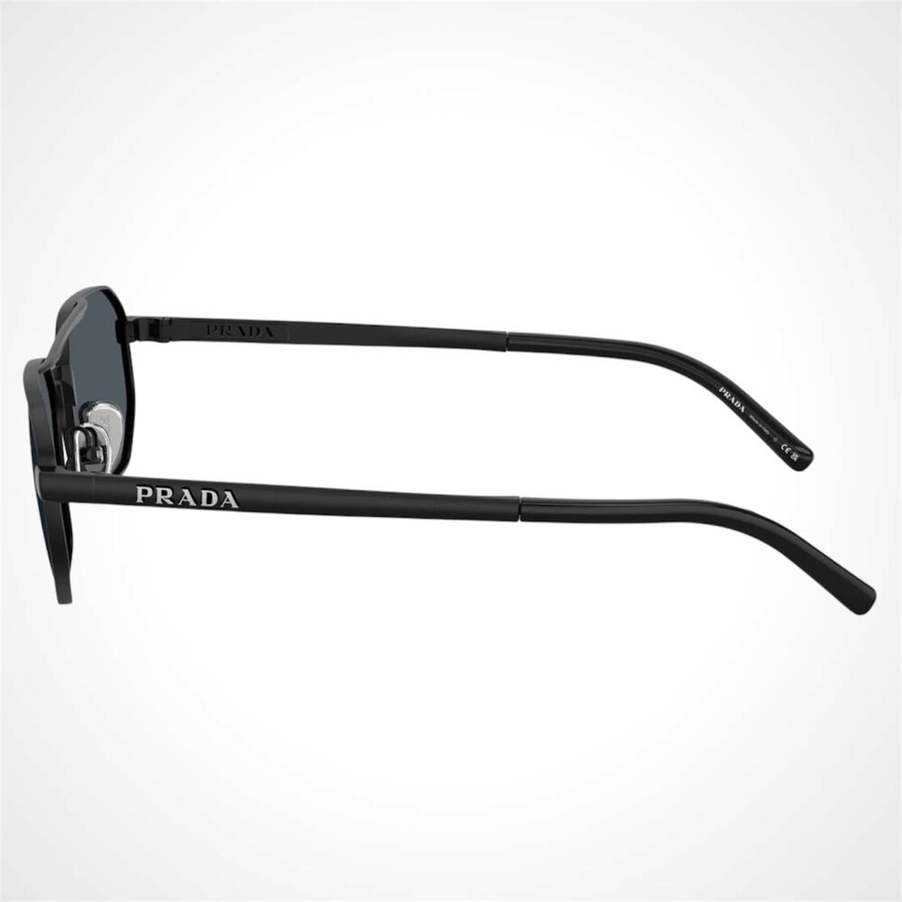 New PRADA Sunglasses Black Metal Mens Grey Lens Square Pilot 55-19-140mm - Picture 2 of 5